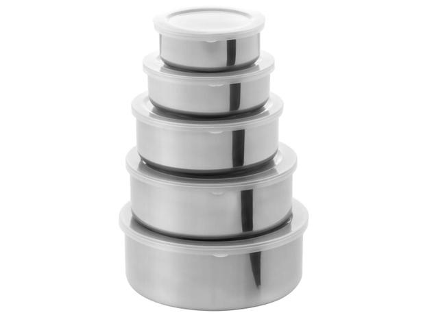 Jogo de Potes de Inox Swiss com Tampa Redondo - Premium MBPI 5 Peças Menor preço em Jogo de Potes de Inox Swiss com Tampa Redondo - Premium MBPI 5 Peças