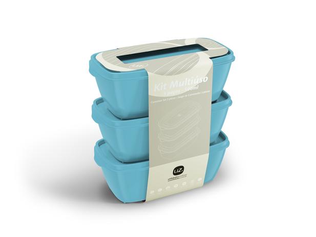 Jogo de Potes De Plástico Retangular Multiuso 3 Peças 500ml UZ Utilidades - Azul Menor preço em Jogo de Potes De Plástico Retangular Multiuso 3 Peças 500ml UZ Utilidades - Azul