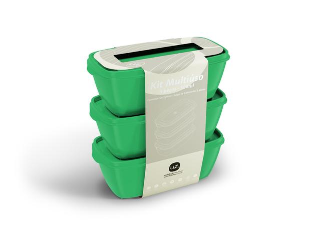 Jogo de Potes De Plástico Retangular Multiuso 3 Peças 500ml UZ Utilidades - Verde Menor preço em Jogo de Potes De Plástico Retangular Multiuso 3 Peças 500ml UZ Utilidades - Verde