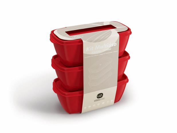 Jogo de Potes De Plástico Retangular Multiuso 3 Peças 500ml UZ Utilidades - Vermelho Menor preço em Jogo de Potes De Plástico Retangular Multiuso 3 Peças 500ml UZ Utilidades - Vermelho