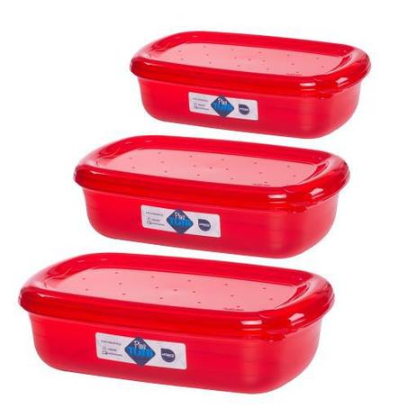 Jogo de Potes De Plástico Retangulares 3 Peças Super Resistentes Plastutti - Vermelho Menor preço em Jogo de Potes De Plástico Retangulares 3 Peças Super Resistentes Plastutti - Vermelho
