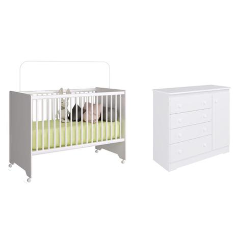 Jogo de Quarto com Berço Multifuncional 3 em 1 Com Rodízios e Cômoda Infantil 4 Gavetas e 1 Porta Branco - Completa - Completa móveis Menor preço em Jogo de Quarto com Berço Multifuncional 3 em 1 Com Rodízios e Cômoda Infantil 4 Gavetas e 1 Porta Branco - Completa - Completa móveis