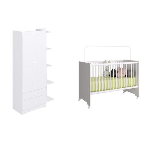 Jogo de Quarto com Berço Multifuncional 3 em 1 Com Rodízios e Roupeiro Infantil com Cantoneira Branco - Completa - Completa móveis Menor preço em Jogo de Quarto com Berço Multifuncional 3 em 1 Com Rodízios e Roupeiro Infantil com Cantoneira Branco - Completa - Completa móveis