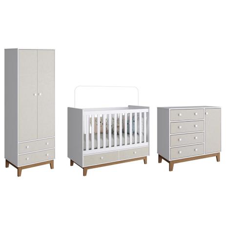 Jogo de Quarto com Berço Retrô com 2 Gavetas, Cômoda 4 Gavetas e 1 Porta Retrô e Guarda Roupa Infantil 2 Gavetas e 2 Portas Branco Nude - Completa - Completa móveis Menor preço em Jogo de Quarto com Berço Retrô com 2 Gavetas, Cômoda 4 Gavetas e 1 Porta Retrô e Guarda Roupa Infantil 2 Gavetas e 2 Portas Branco Nude - Completa - Completa móveis