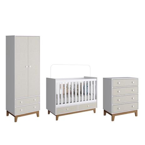 Jogo de Quarto com Berço Retrô com 2 Gavetas, Cômoda 4 Gavetas Retrô e Guarda Roupa Infantil 2 Portas e 2 Gavetas Retrô Branco Nude - Completa - Completa móveis Menor preço em Jogo de Quarto com Berço Retrô com 2 Gavetas, Cômoda 4 Gavetas Retrô e Guarda Roupa Infantil 2 Portas e 2 Gavetas Retrô Branco Nude - Completa - Completa móveis