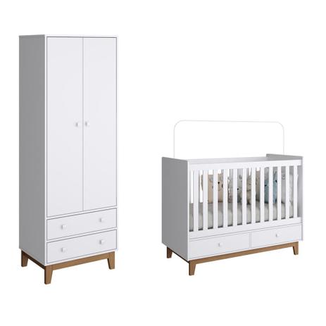 Jogo de Quarto com Berço Retrô com 2 Gavetas e Guarda Roupa Infantil 2 Gavetas e 2 Portas Branco - Completa - Completa móveis Menor preço em Jogo de Quarto com Berço Retrô com 2 Gavetas e Guarda Roupa Infantil 2 Gavetas e 2 Portas Branco - Completa - Completa móveis