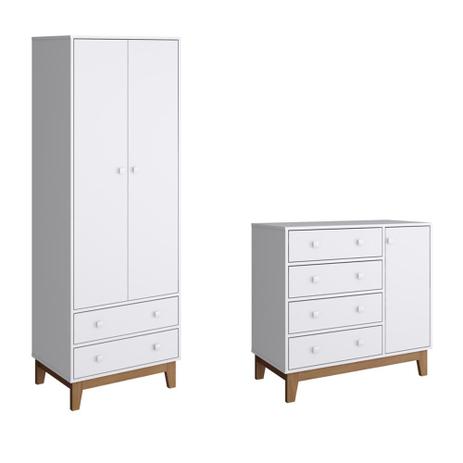 Jogo de Quarto com Cômoda 4 Gavetas e 1 Porta Retrô e Guarda Roupas Infantil 2 Gavetas e 2 Portas Branco Retrô - Completa - Completa móveis é boa?