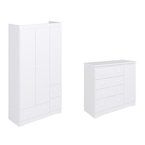 Jogo de Quarto com Cômoda Infantil 4 Gavetas e 1 Porta e Roupeiro Infantil 3 Portas e 3 Gavetas Branco - Completa - Completa móveis Menor preço em Jogo de Quarto com Cômoda Infantil 4 Gavetas e 1 Porta e Roupeiro Infantil 3 Portas e 3 Gavetas Branco - Completa - Completa móveis