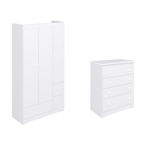 Jogo de Quarto com Cômoda Infantil 4 Gavetas e Roupeiro Infantil 3 Portas e 3 Gavetas Branco - Completa - Completa móveis Menor preço em Jogo de Quarto com Cômoda Infantil 4 Gavetas e Roupeiro Infantil 3 Portas e 3 Gavetas Branco - Completa - Completa móveis