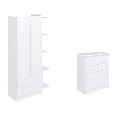 Jogo de Quarto com Cômoda Infantil 4 Gavetas e Roupeiro Infantil com Cantoneira Branco - Completa - Completa móveis Menor preço em Jogo de Quarto com Cômoda Infantil 4 Gavetas e Roupeiro Infantil com Cantoneira Branco - Completa - Completa móveis
