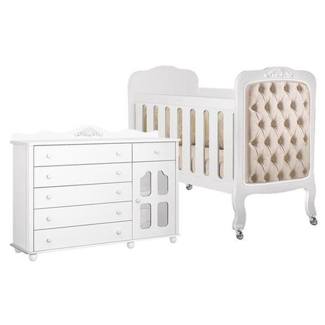 Jogo de Quarto com Cômoda Provence 6 gav e Berço Prov. Imperial New com Capitonê Bege - Planet Baby Menor preço em Jogo de Quarto com Cômoda Provence 6 gav e Berço Prov. Imperial New com Capitonê Bege - Planet Baby
