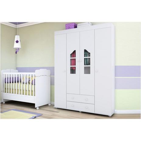 Jogo de Quarto com Guarda Roupa 04 Portas Isabele e Berço Sonho Encantado Branco - Phoenix Menor preço em Jogo de Quarto com Guarda Roupa 04 Portas Isabele e Berço Sonho Encantado Branco - Phoenix
