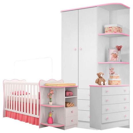 Jogo De Quarto Completo Doce Sonho Com Cantoneira Branca/rosa - Qmovi Menor preço em Jogo De Quarto Completo Doce Sonho Com Cantoneira Branca/rosa - Qmovi