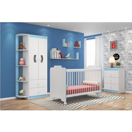 Jogo de Quarto Infantil 03 Peças Ternura Branco/Azul - Peternella Menor preço em Jogo de Quarto Infantil 03 Peças Ternura Branco/Azul - Peternella