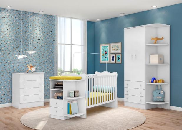Jogo de quarto infantil com berco comoda doce sonho branco - qmovi Menor preço em Jogo de quarto infantil com berco comoda doce sonho branco - qmovi