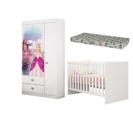 Jogo De Quarto Infantil Com Roupeiro Berço Branco E Colchão - MÓVEIS LEARTAM - Qmovi Menor preço em Jogo De Quarto Infantil Com Roupeiro Berço Branco E Colchão - MÓVEIS LEARTAM - Qmovi