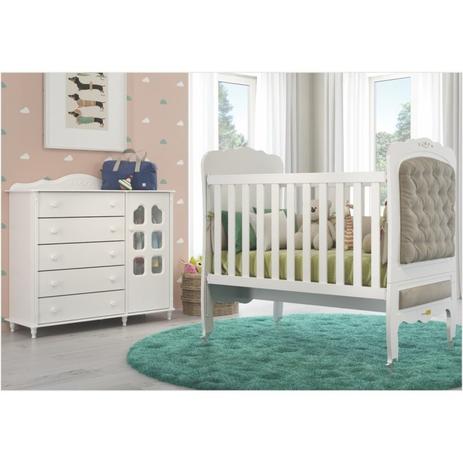 Jogo de Quarto Infantil Cômoda e Berço Provence Capitonê - Branco Acetinado - Matic Menor preço em Jogo de Quarto Infantil Cômoda e Berço Provence Capitonê - Branco Acetinado - Matic