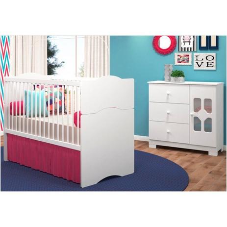 Jogo de Quarto Infantil Cômoda New Cristal com Berço que vira Cama Alegria Branco - Canaã Menor preço em Jogo de Quarto Infantil Cômoda New Cristal com Berço que vira Cama Alegria Branco - Canaã