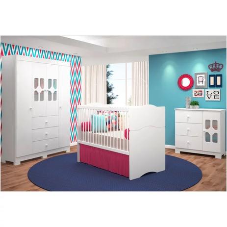 Jogo de Quarto Infantil New Cristal com Berço Mini Cama Alegria Branco - Canaã Menor preço em Jogo de Quarto Infantil New Cristal com Berço Mini Cama Alegria Branco - Canaã