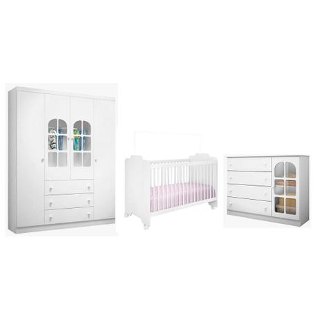 Jogo de Quarto Infantil Pérola com Berço Ternura Branco - Peternella Menor preço em Jogo de Quarto Infantil Pérola com Berço Ternura Branco - Peternella