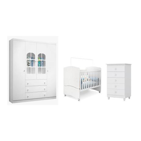 Jogo de Quarto Infantil Pérola com Cômoda Vitória Branco - Peternella Menor preço em Jogo de Quarto Infantil Pérola com Cômoda Vitória Branco - Peternella