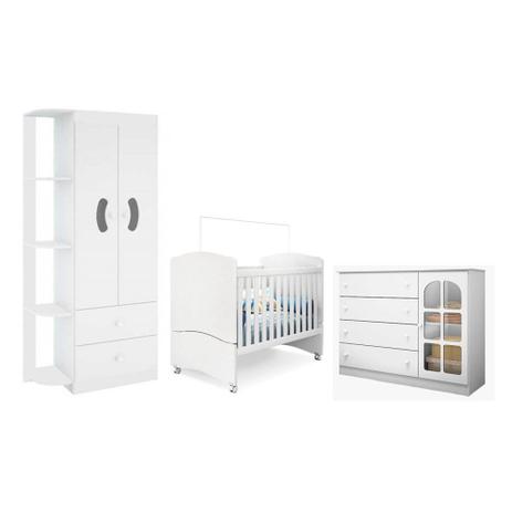 Jogo de Quarto Infantil Pérola com Guarda Roupa Ternura Branco - Peternella Menor preço em Jogo de Quarto Infantil Pérola com Guarda Roupa Ternura Branco - Peternella