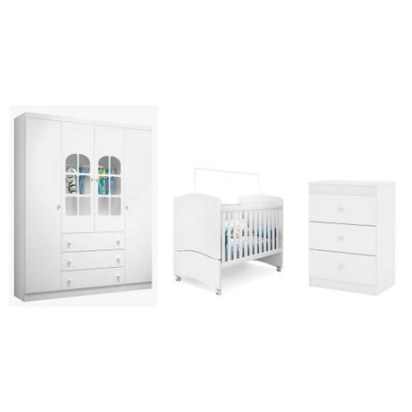 Jogo de Quarto Infantil Pérola e Cômoda Ternura Branco - Peternella Menor preço em Jogo de Quarto Infantil Pérola e Cômoda Ternura Branco - Peternella