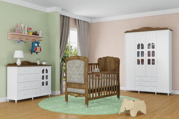 Jogo de quarto infantil Provence branco com teka com guarda roupas 04 portas - Matic Menor preço em Jogo de quarto infantil Provence branco com teka com guarda roupas 04 portas - Matic