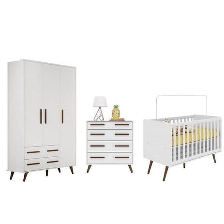 Jogo De Quarto Infantil Retrô Com Guarda Roupa , Berço Mini Cama E Cômoda Branco - Qmov Móveis - Qmovi Menor preço em Jogo De Quarto Infantil Retrô Com Guarda Roupa , Berço Mini Cama E Cômoda Branco - Qmov Móveis - Qmovi