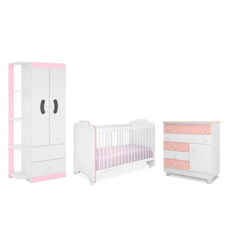 Jogo de Quarto Infantil Ternura com Cômoda Adhara Branco Rosa - Peternella Menor preço em Jogo de Quarto Infantil Ternura com Cômoda Adhara Branco Rosa - Peternella