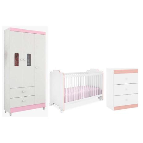 Jogo de Quarto Infantil Ternura com Guarda Roupa Vitória Branco Rosa - Peternella Menor preço em Jogo de Quarto Infantil Ternura com Guarda Roupa Vitória Branco Rosa - Peternella