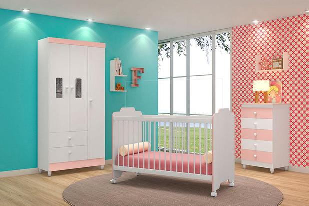 Jogo de Quarto Infantil Vitória Branco/Rose - Peternella Móveis Menor preço em Jogo de Quarto Infantil Vitória Branco/Rose - Peternella Móveis