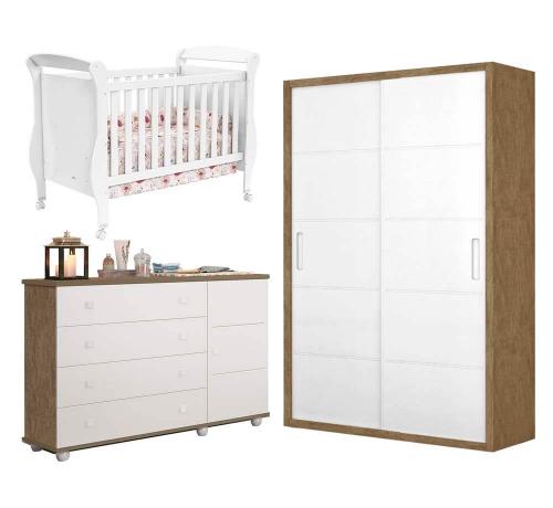 Jogo de quarto Roupeiro 2 portas Dominique cômoda Premium Planet e berço Smart Matic branco fosco/ Amêndoa - Planet baby Menor preço em Jogo de quarto Roupeiro 2 portas Dominique cômoda Premium Planet e berço Smart Matic branco fosco/ Amêndoa - Planet baby