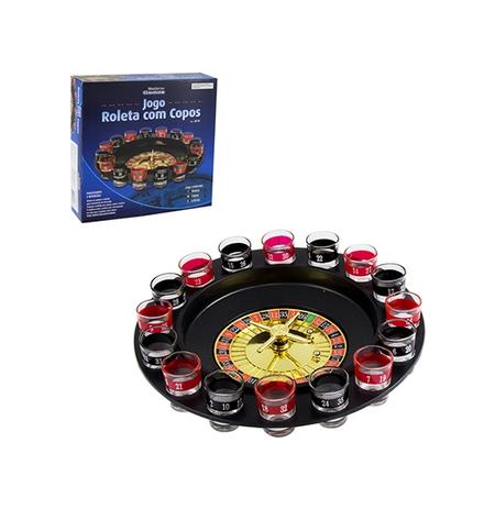 Jogo de shot roleta/roda com 16 copos de vidro 25ml + 2 esferas na caixa - Western Menor preço em Jogo de shot roleta/roda com 16 copos de vidro 25ml + 2 esferas na caixa - Western