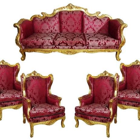Jogo de Sofá Clássico Luis XV Dourado Estofado Vermelho - Prime home decor Menor preço em Jogo de Sofá Clássico Luis XV Dourado Estofado Vermelho - Prime home decor