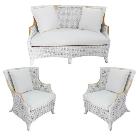 Jogo de Sofá em Madeira Branca c/ 2 Poltronas - Prime home decor Menor preço em Jogo de Sofá em Madeira Branca c/ 2 Poltronas - Prime home decor