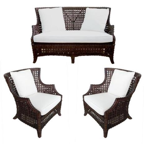 Jogo de Sofá em Rattan c/ 2 Poltronas - Prime home decor Menor preço em Jogo de Sofá em Rattan c/ 2 Poltronas - Prime home decor