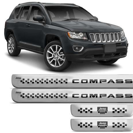 Jogo de Soleira Resinada Jeep Compass 2016 a 2018 Prata 4 Peças com Grafia Personalizada - Resitank Menor preço em Jogo de Soleira Resinada Jeep Compass 2016 a 2018 Prata 4 Peças com Grafia Personalizada - Resitank