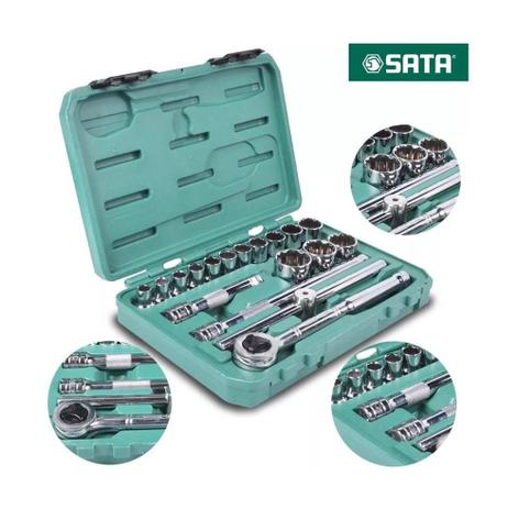 Jogo de Soquete Estriado 1/2” com 18 Peças- Sata Menor preço em Jogo de Soquete Estriado 1/2” com 18 Peças- Sata