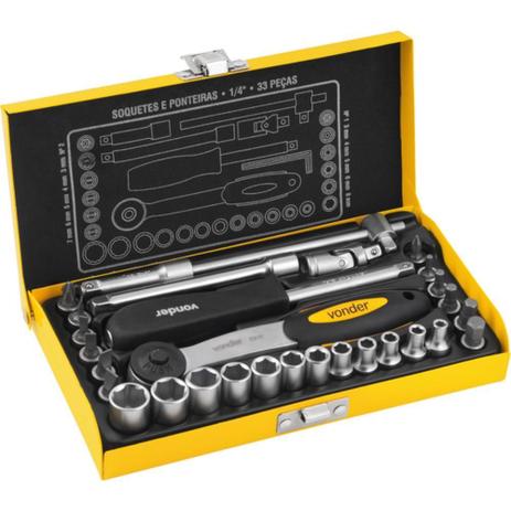 Jogo de soquetes e ponteiras encaixe 1/4” com 33 pcs vonder Menor preço em Jogo de soquetes e ponteiras encaixe 1/4” com 33 pcs vonder
