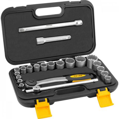 Jogo de soquetes estriados encaixe 1/2” 8 mm a 32 mm com 22 peças Vonder Menor preço em Jogo de soquetes estriados encaixe 1/2” 8 mm a 32 mm com 22 peças Vonder