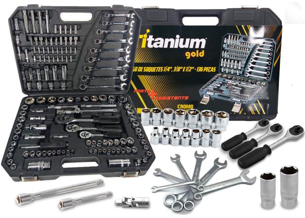 Jogo De Soquetes Kit De Ferramentas Completo Maleta - Titanium Menor preço em Jogo De Soquetes Kit De Ferramentas Completo Maleta - Titanium