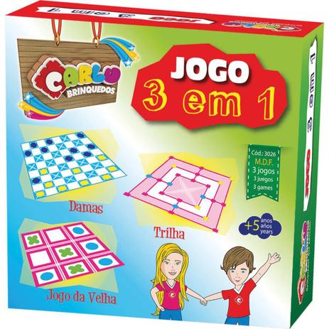 Jogo de Tabuleiro 3 EM1 DAMA/TRILHA/JG.DA Velha - Carlu é boa?