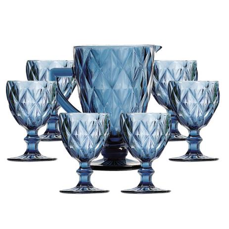 Jogo De Taças Kit com 6 Diamante Azul + Jarra 1 Litro - Class home Menor preço em Jogo De Taças Kit com 6 Diamante Azul + Jarra 1 Litro - Class home