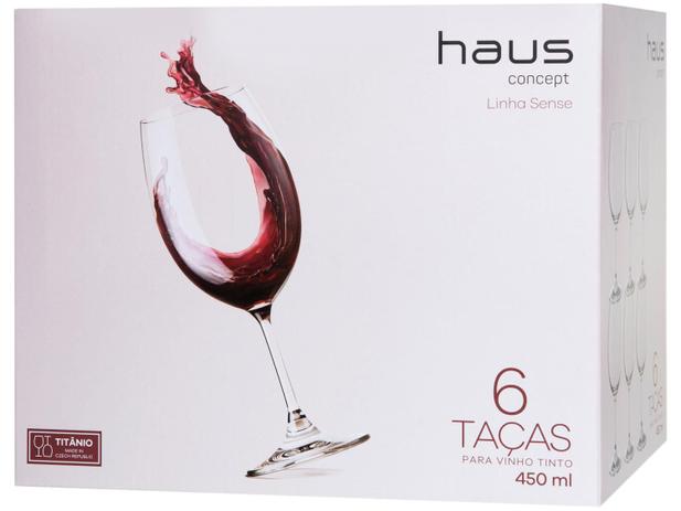 Jogo de Taças para Vinho Cristal 450ml 6 Peças - Haus Sense