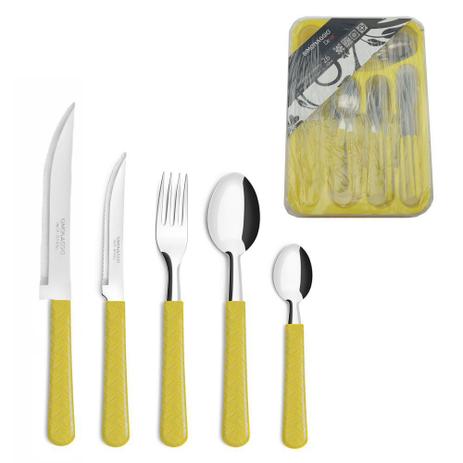 Jogo de Talheres Amarelo Decorado e Organizador 26 pcs - Simonaggio Menor preço em Jogo de Talheres Amarelo Decorado e Organizador 26 pcs - Simonaggio