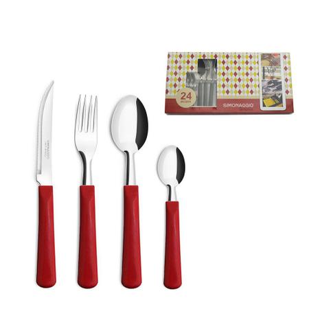 Jogo de Talheres Faca Garfo Colher Faqueiro Vermelho 24 pcs - Simonaggio Menor preço em Jogo de Talheres Faca Garfo Colher Faqueiro Vermelho 24 pcs - Simonaggio