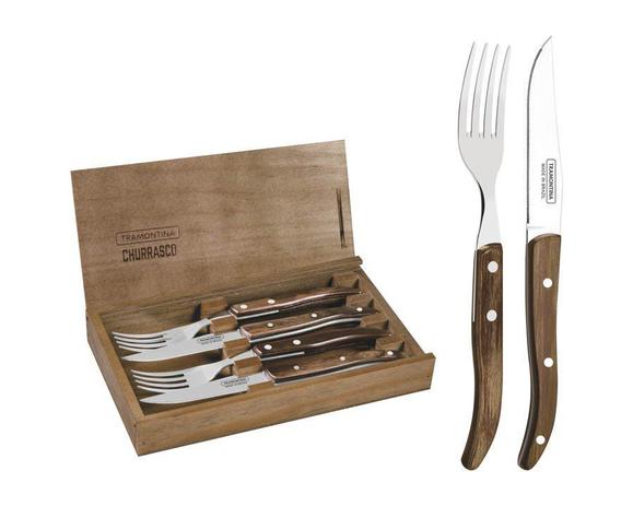 Jogo de Talheres para Churrasco Tramontina Aço Inox Cabo Castanho Polywood Estojo de Madeira 4 Pçs Menor preço em Jogo de Talheres para Churrasco Tramontina Aço Inox Cabo Castanho Polywood Estojo de Madeira 4 Pçs