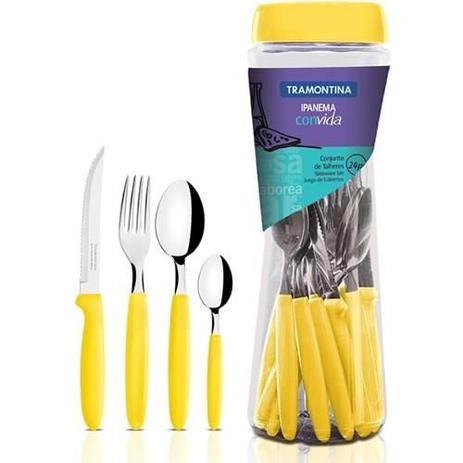 Jogo de Talheres Tramontina Ipanema Amarelo 24 Peças Menor preço em Jogo de Talheres Tramontina Ipanema Amarelo 24 Peças