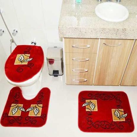 Jogo de Tapete Banheiro Veludo 3 Peças Royal Luxury Vermelho 102-6 Rayza - Rayza tapetes Menor preço em Jogo de Tapete Banheiro Veludo 3 Peças Royal Luxury Vermelho 102-6 Rayza - Rayza tapetes